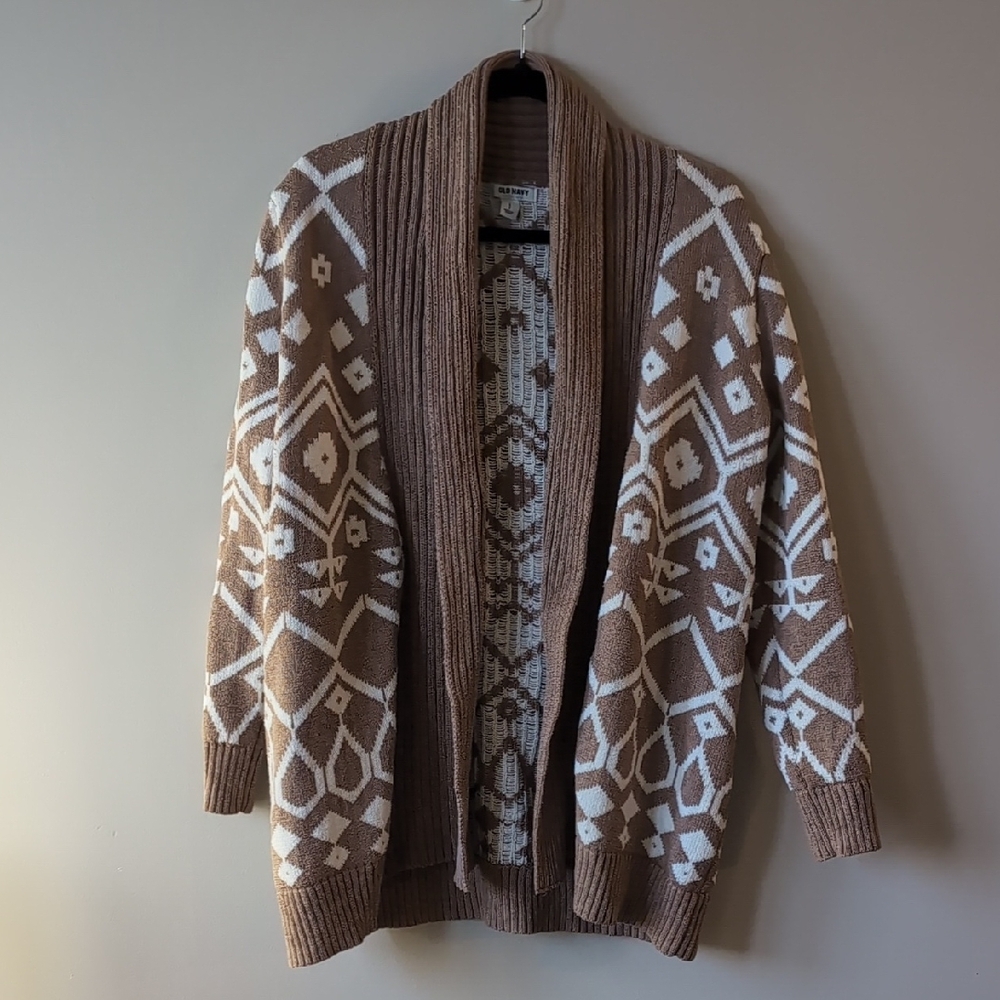 Old Navy Brown and White Chunky Knit Cardigan